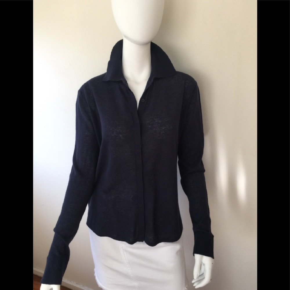 NWT SI-IAE navy linen/cotton LS knit shirt